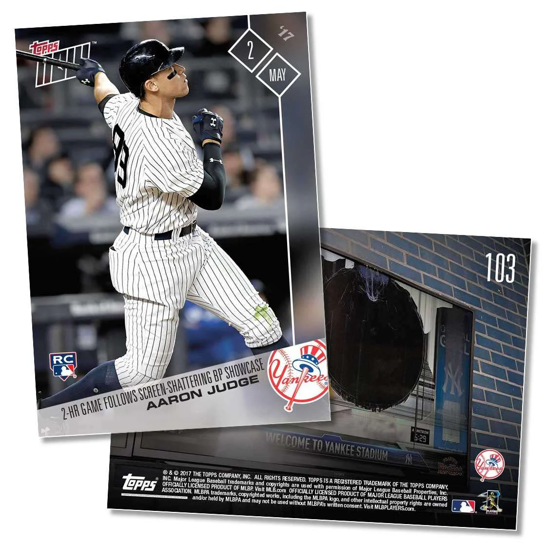 Aaron Judge 2017 MLB Topps NOW rookie card 103 two-home-run game