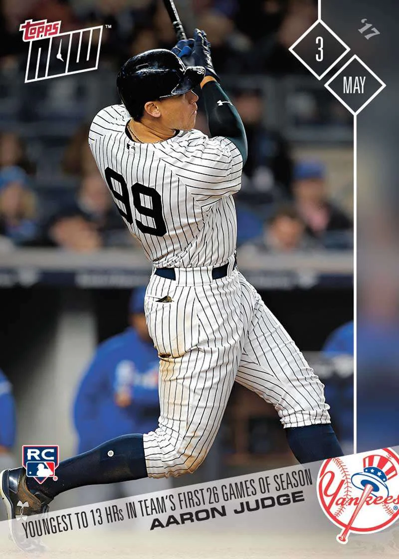 Aaron Judge 2017 MLB Topps NOW rookie card 110 youngest Yankee to 13 home runs