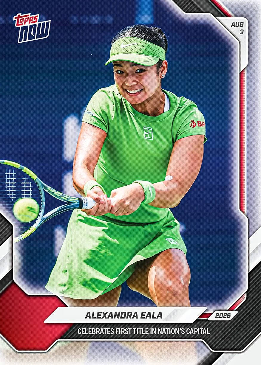 Alexandra Eala 2026 Topps NOW Tennis card 18 celebrating her first title in the nation's capital