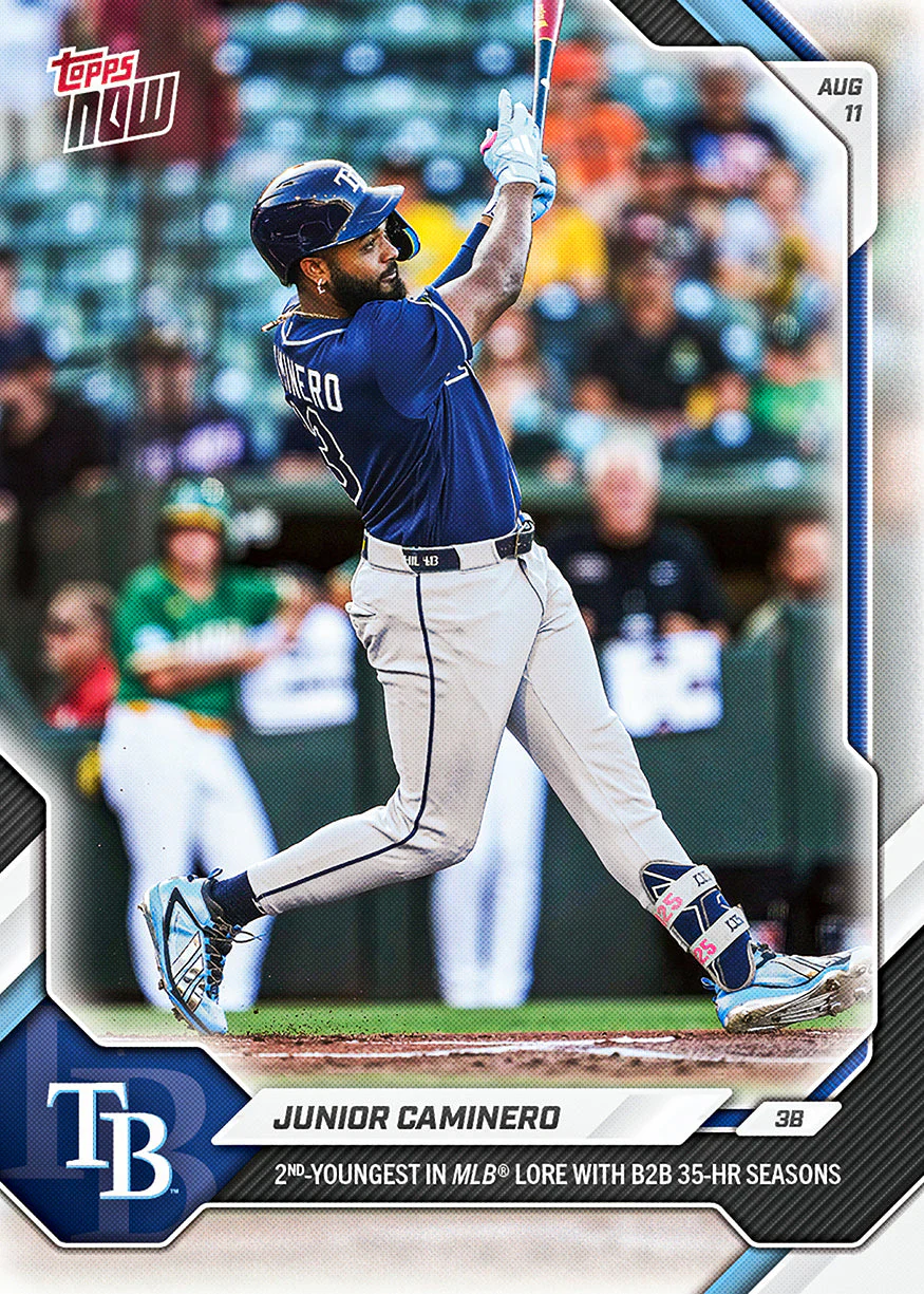 Junior Caminero 2026 MLB Topps NOW card 546 for consecutive 35-home-run seasons