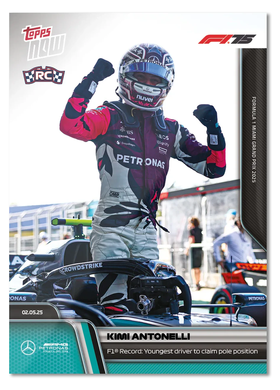 Kimi Antonelli 2025 Formula 1 Topps NOW rookie card 33 youngest pole-sitter