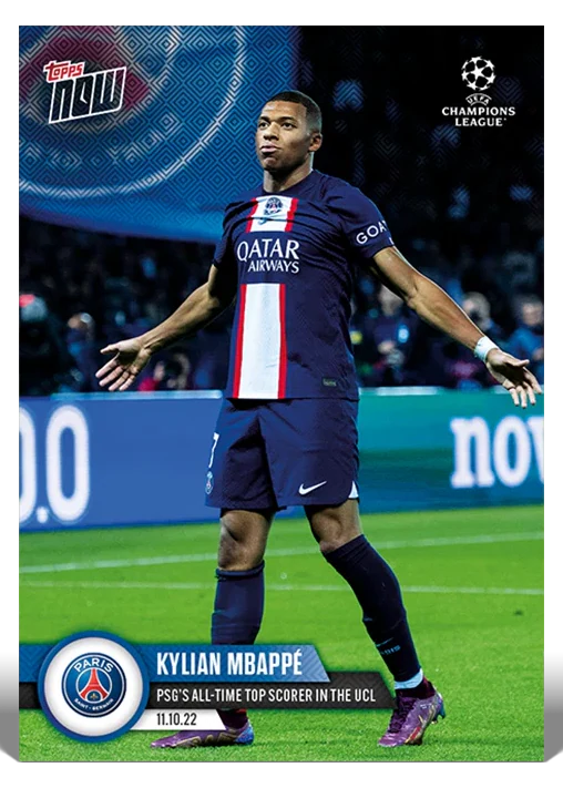 Kylian Mbappe 2022-23 UEFA Champions League Topps NOW card 37 PSG scoring record