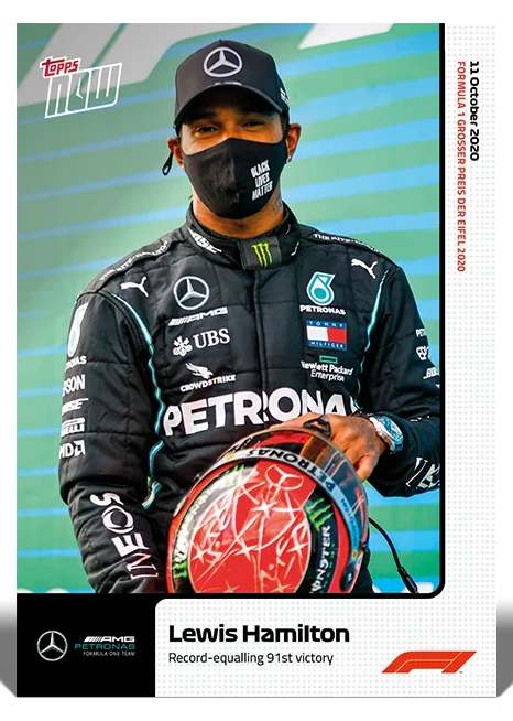 Lewis Hamilton 2020 Formula 1 Topps NOW card 6 record-equalling 91st victory