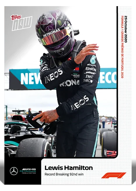 Lewis Hamilton 2020 Formula 1 Topps NOW card 9 record-breaking 92nd victory