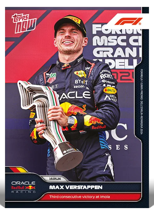 Max Verstappen 2024 Formula 1 Topps NOW card 14 third consecutive Imola win