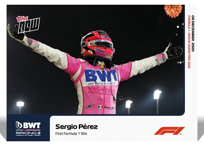 Sergio Pérez 2020 Formula 1 Topps NOW raw base card 17 first Formula 1 win