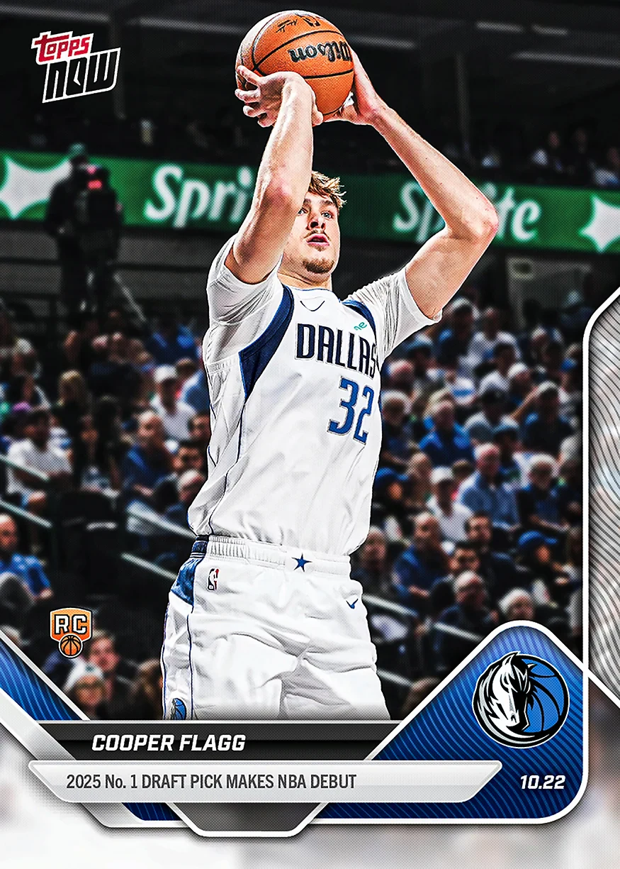 Cooper Flagg 2025-26 NBA Topps NOW card 6 NBA debut rookie card