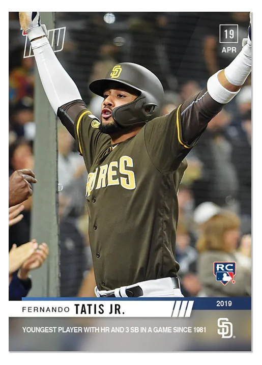 Fernando Tatis Jr 2019 MLB Topps NOW card 106 home run and three stolen bases