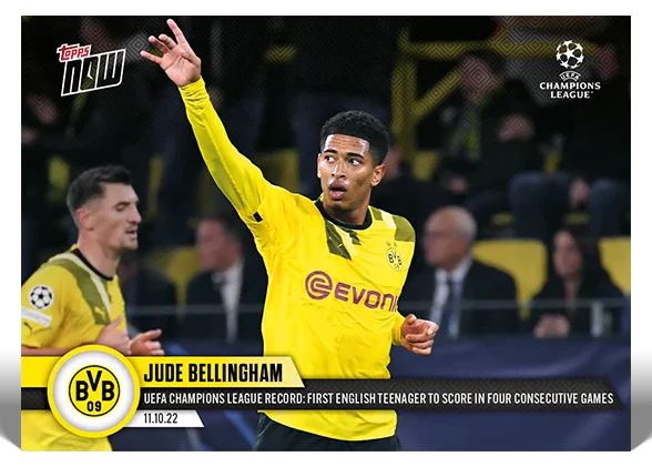 Jude Bellingham 2022-23 UEFA Champions League Topps NOW card 38 Borussia Dortmund teenage record