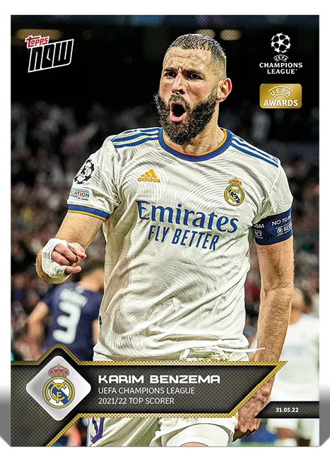 Karim Benzema 2021-22 UEFA Champions League Topps NOW card 167 top scorer