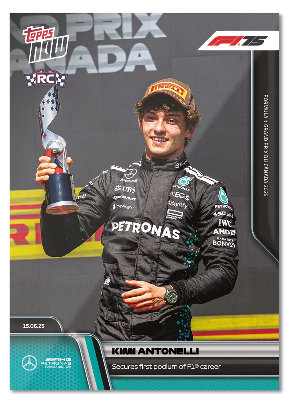 Kimi Antonelli 2025 Formula 1 Topps NOW rookie card 45 first podium