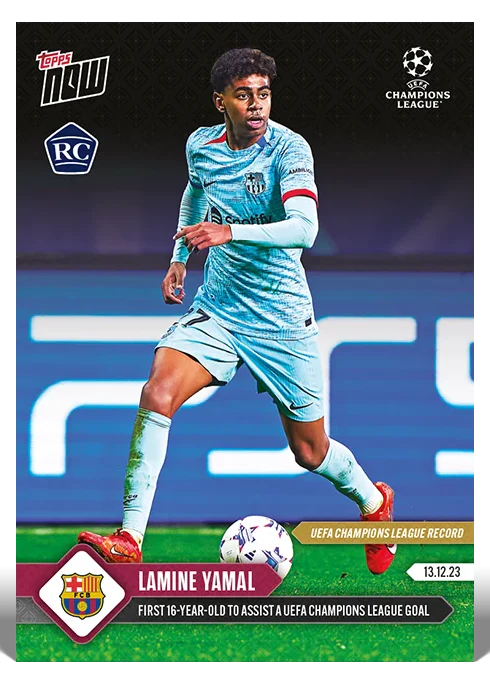 Lamine Yamal 2023-24 UEFA Champions League Topps NOW card 82 rookie card
