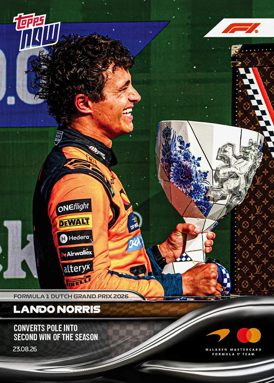 Lando Norris 2026 Formula 1 Topps NOW card 53 celebrating his Dutch Grand Prix victory