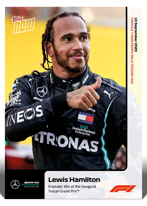 Lewis Hamilton 2020 Formula 1 Topps NOW card 3 inaugural Tuscan Grand Prix win