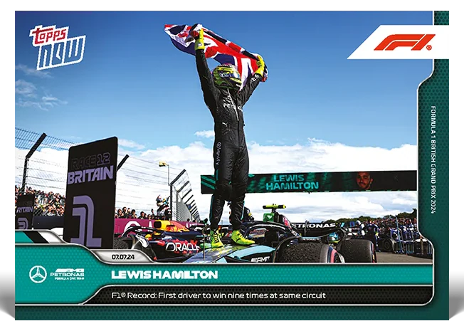Lewis Hamilton 2024 Formula 1 Topps NOW card 39 after his record ninth British Grand Prix win