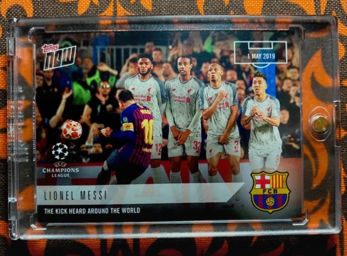 Lionel Messi 2018-19 UEFA Champions League Topps NOW card 49 The Kick Heard Around the World