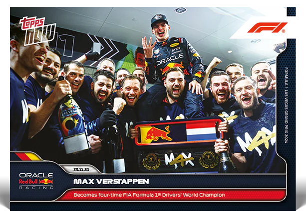 Max Verstappen 2024 Formula 1 Topps NOW card 72 four-time world champion