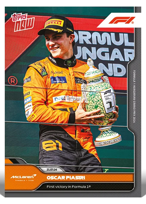 Oscar Piastri 2024 Formula 1 Topps NOW card 41 celebrating his first Formula 1 victory