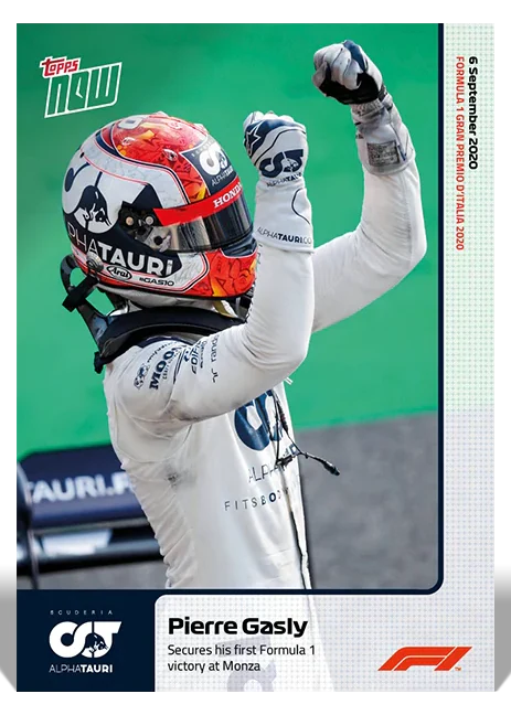 Pierre Gasly 2020 Formula 1 Topps NOW card 1 first victory at Monza
