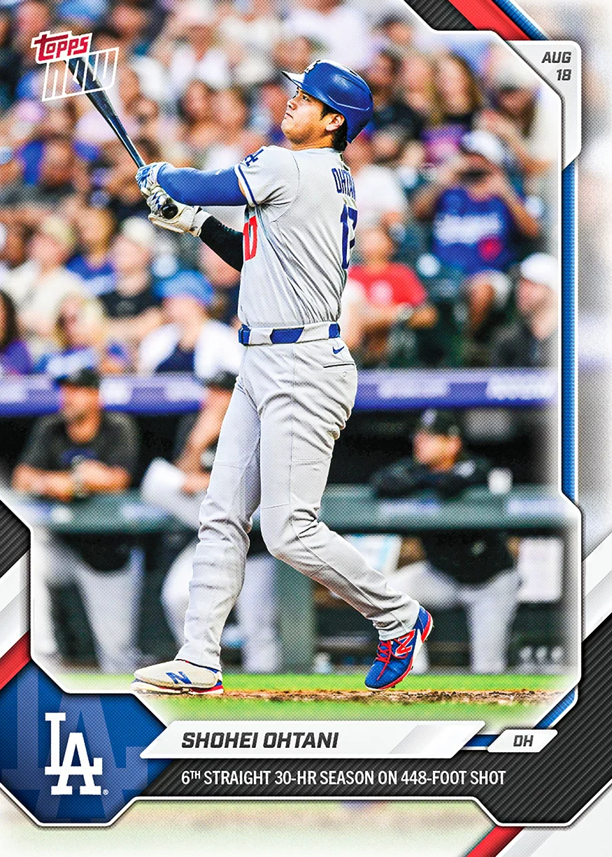 Shohei Ohtani 2026 MLB Topps NOW card 571 for a sixth straight 30-home-run season on a 448-foot shot