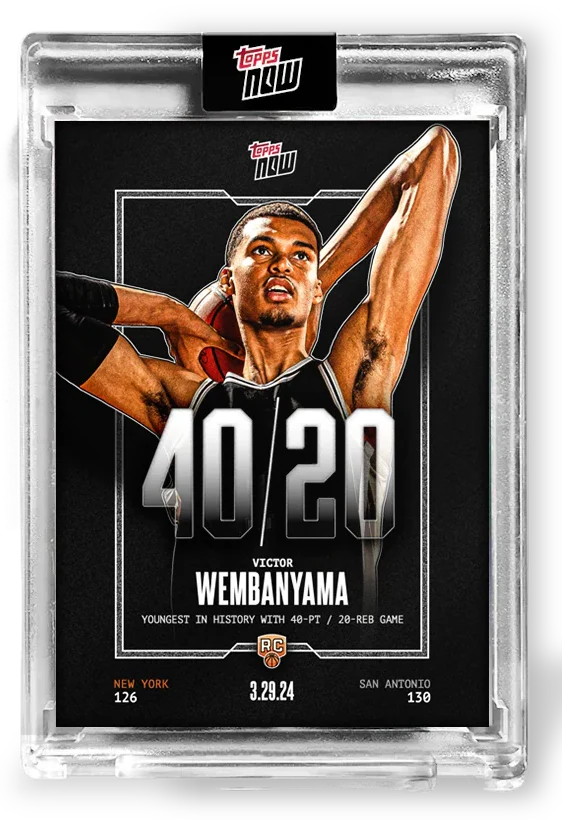 Victor Wembanyama 2023-24 Topps NOW Basketball VW-5 40 point 20 rebound rookie card
