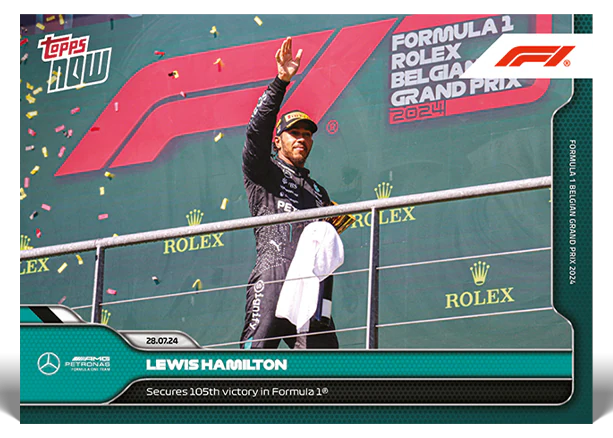 Lewis Hamilton 2024 Formula 1 Topps NOW card 44 securing his 105th victory