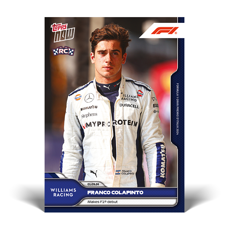 Franco Colapinto, Fórmula 1 Topps NOW 2024 #51, base normal sin graduar. Debut en un Gran Premio · Monza.