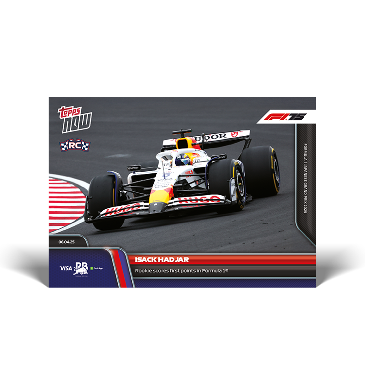 Isack Hadjar, Fórmula 1 Topps NOW 2025 #26, base normal sin graduar. Primeros puntos en un Gran Premio · Suzuka.