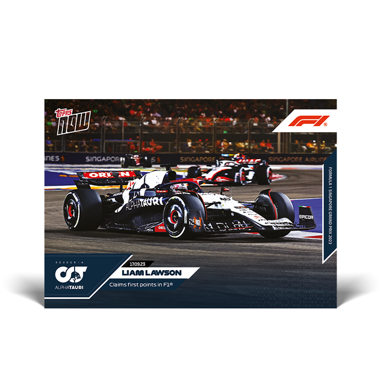 Liam Lawson, Fórmula 1 Topps NOW 2023 #48, base normal sin graduar. Primeros puntos en un Gran Premio · Singapur.