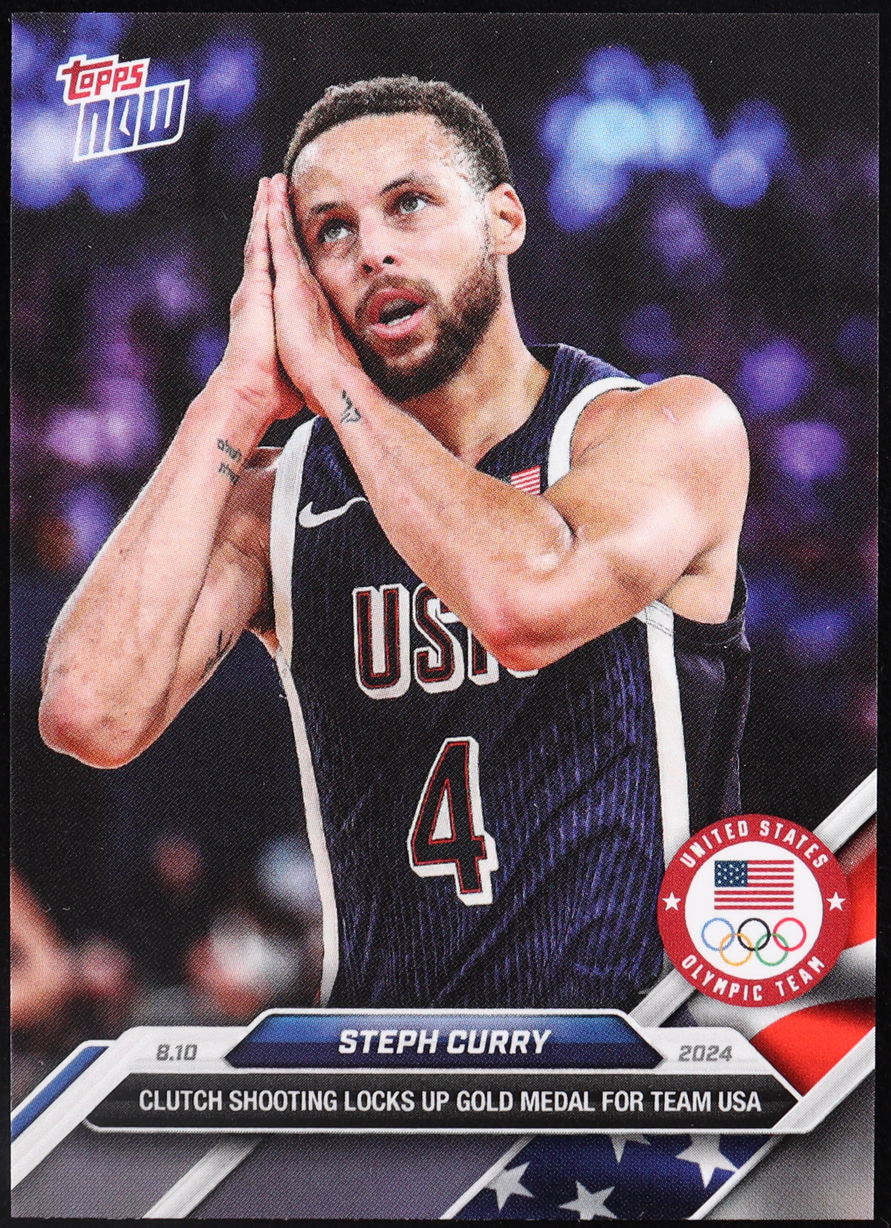 Stephen Curry 2024 Olympic Games Topps NOW card 27 Night Night gold medal card