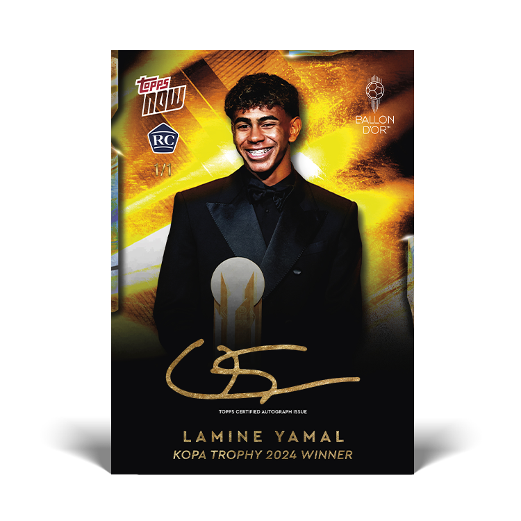 Lamine Yamal 2024 Ballon d'Or Topps NOW Kopa Trophy gold autograph card 3 numbered one of one