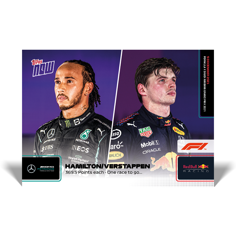 Lewis Hamilton and Max Verstappen 2021 Formula 1 Topps NOW card 78 tied on 369.5 points