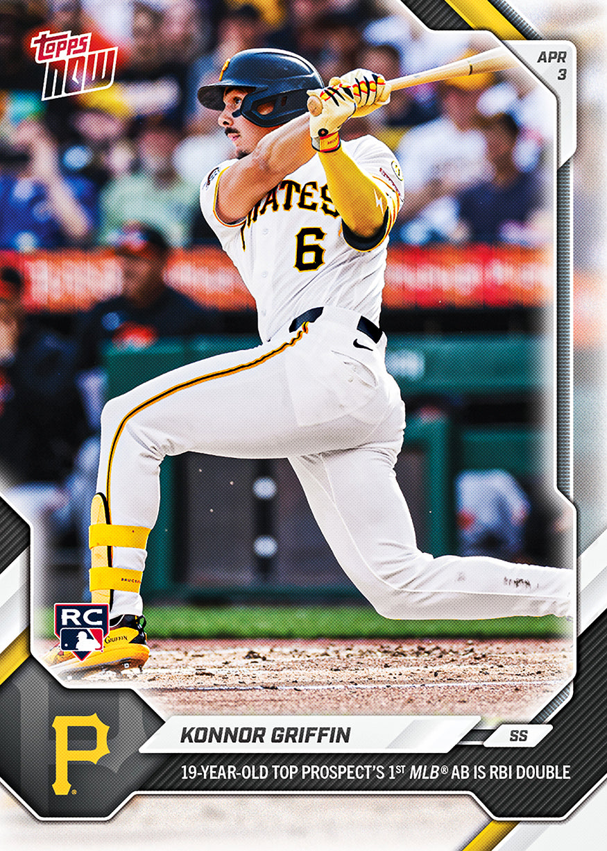Konnor Griffin 2026 MLB Topps NOW rookie card 49 documenting his first MLB at-bat